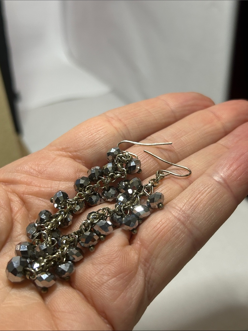 Faceted Gray Beads Drop Cluster Earrings — Sleek Gunmetal Shine - Picture 2 of 2